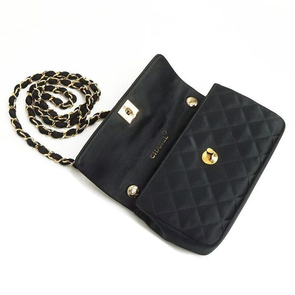 Chanel Satin Matelasse Single Chain Shoulder Bag Crossbody Black - Picture 10 of 11